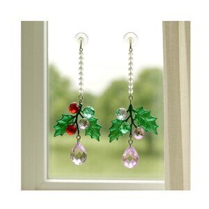 Holly Leaf Crystal Suncatcher Set – Minimalist Christmas Window Décor, Holiday